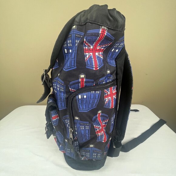 Doctor Who BBC Union Jack Tardis Knapsack Rucksack Slouch Backpack Police Blue - Picture 2 of 6